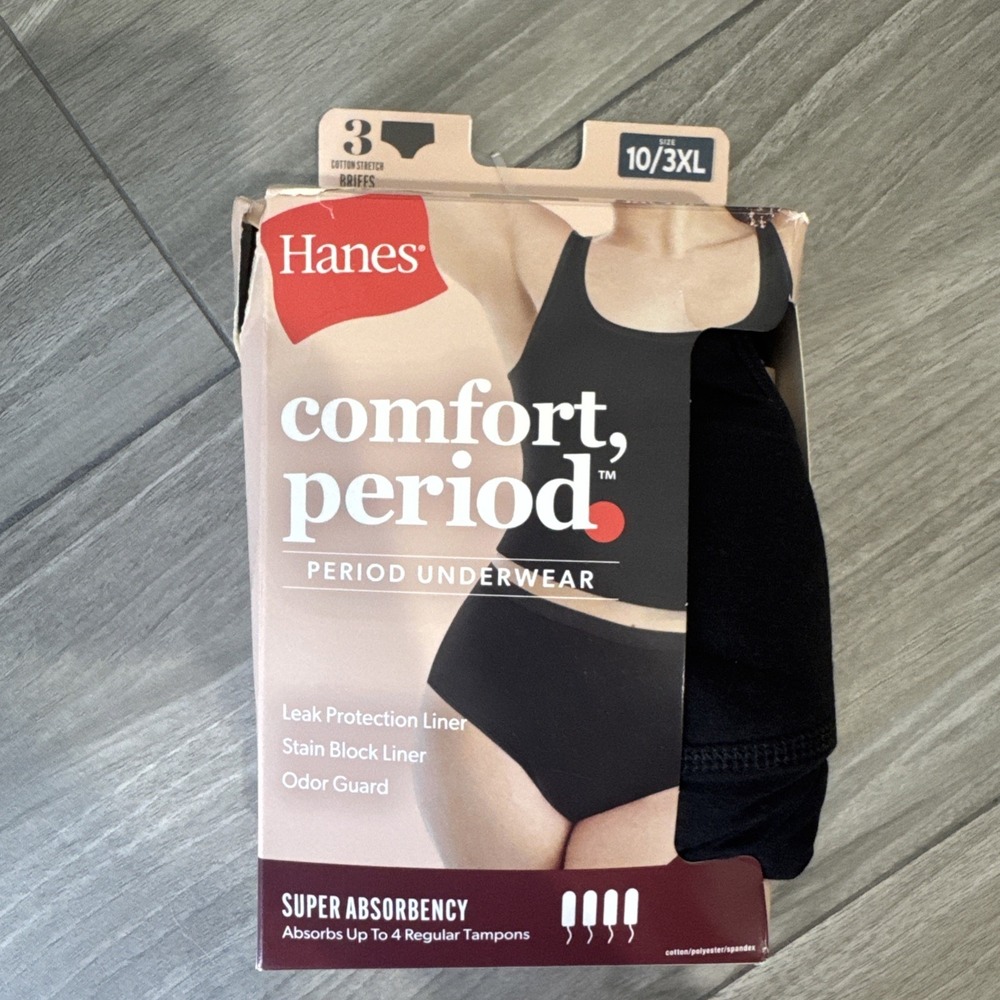 Hanes Comfort Period Women's Brief Underwear Super Absorbency 3-Pk Sz 10/3XL